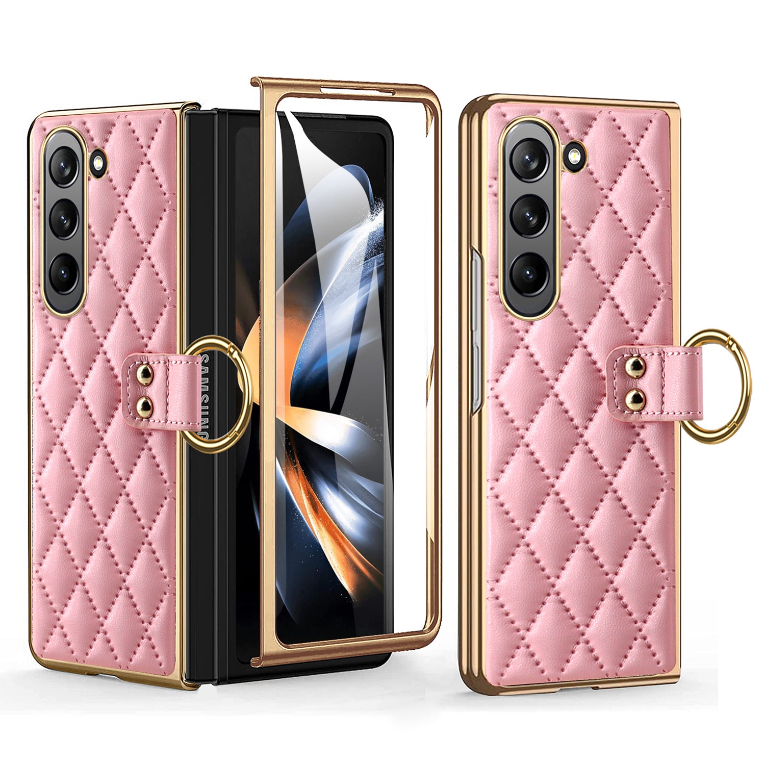 For Samsung Galaxy Z Fold5 5G Ring Kickstand Phone Case Shockproof PU Leather PC Tempered Glass Film Cover For Samsung Galaxy Z Fold5 5G Ring Kickstand Phone Case Shockproof PU Leather PC Tempered Glass Film Cover